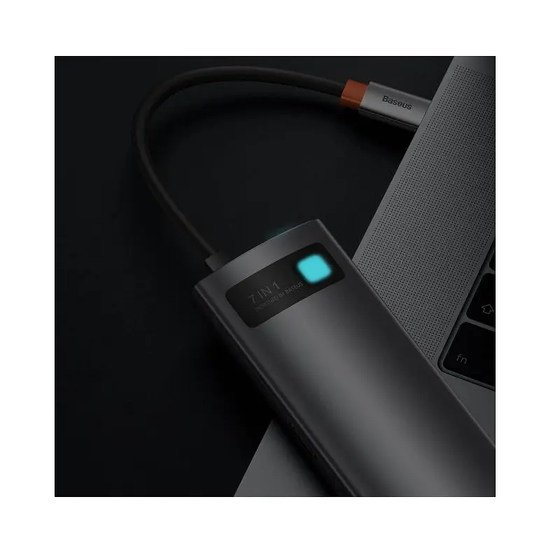 USB-хаб Baseus Metal Gleam Series 7-in-1 Multifunctional Type-C HUB Docking Station Gray（Type-C to HDMI*1+USB3.0*2+USB-C*1+PD*1+SD/TF*1) (WKWG020113) - фото 4