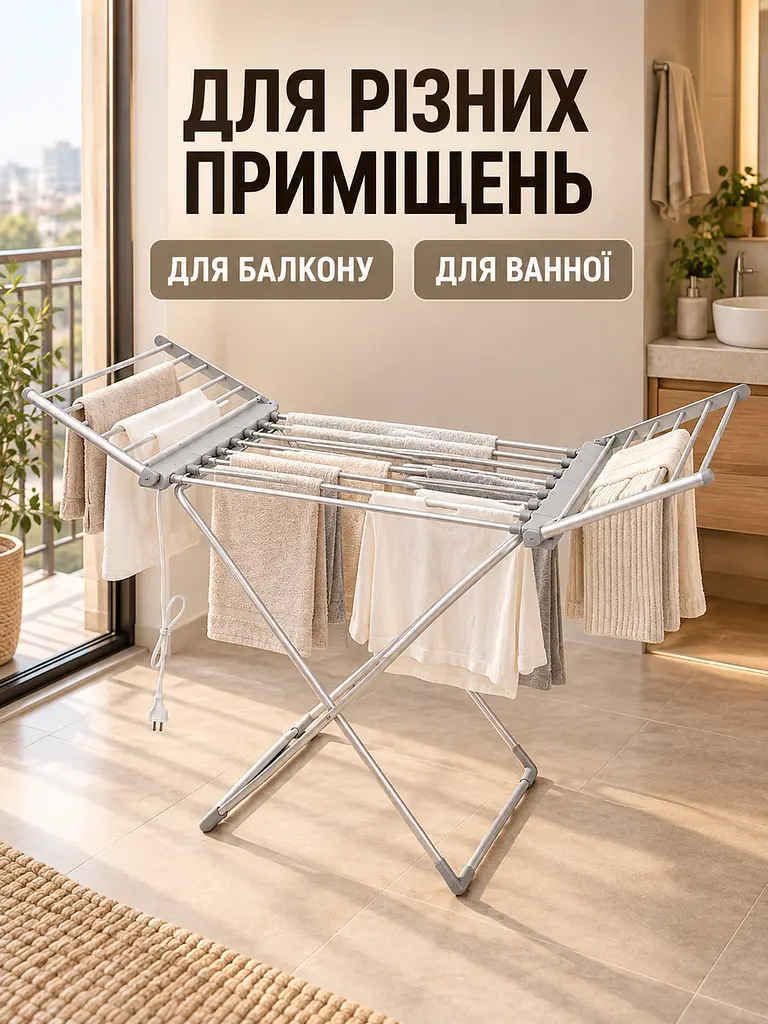 Електрична сушарка для білизни складана 18 прутів 146×55×74 см 230 W до 15 кг (49676054) - фото 8
