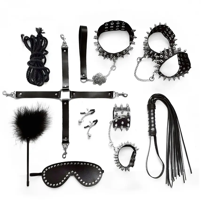 Набір BDSM з 10 предметів Art of Sex - Spikes BDSM Set Leather, натуральна шкіра - фото 2