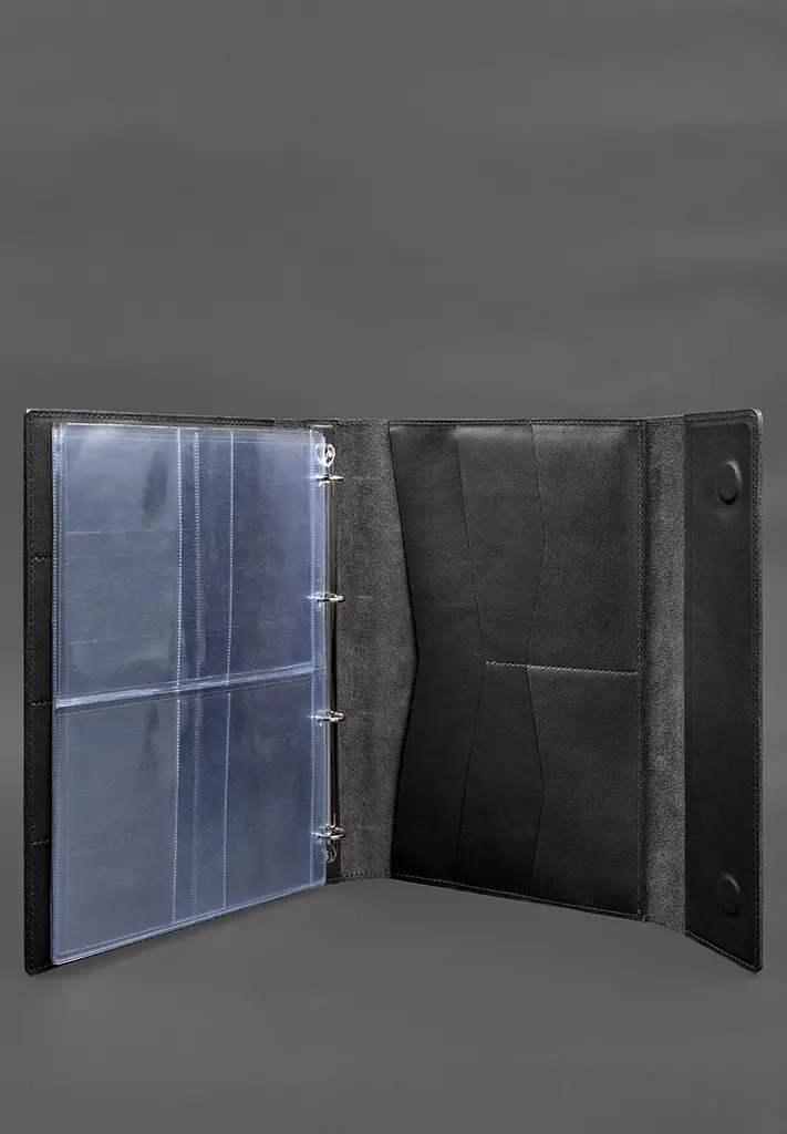 Кожаная папка для документов "Семейная" А4 на сегрегаторе с файлами черная - фото 4