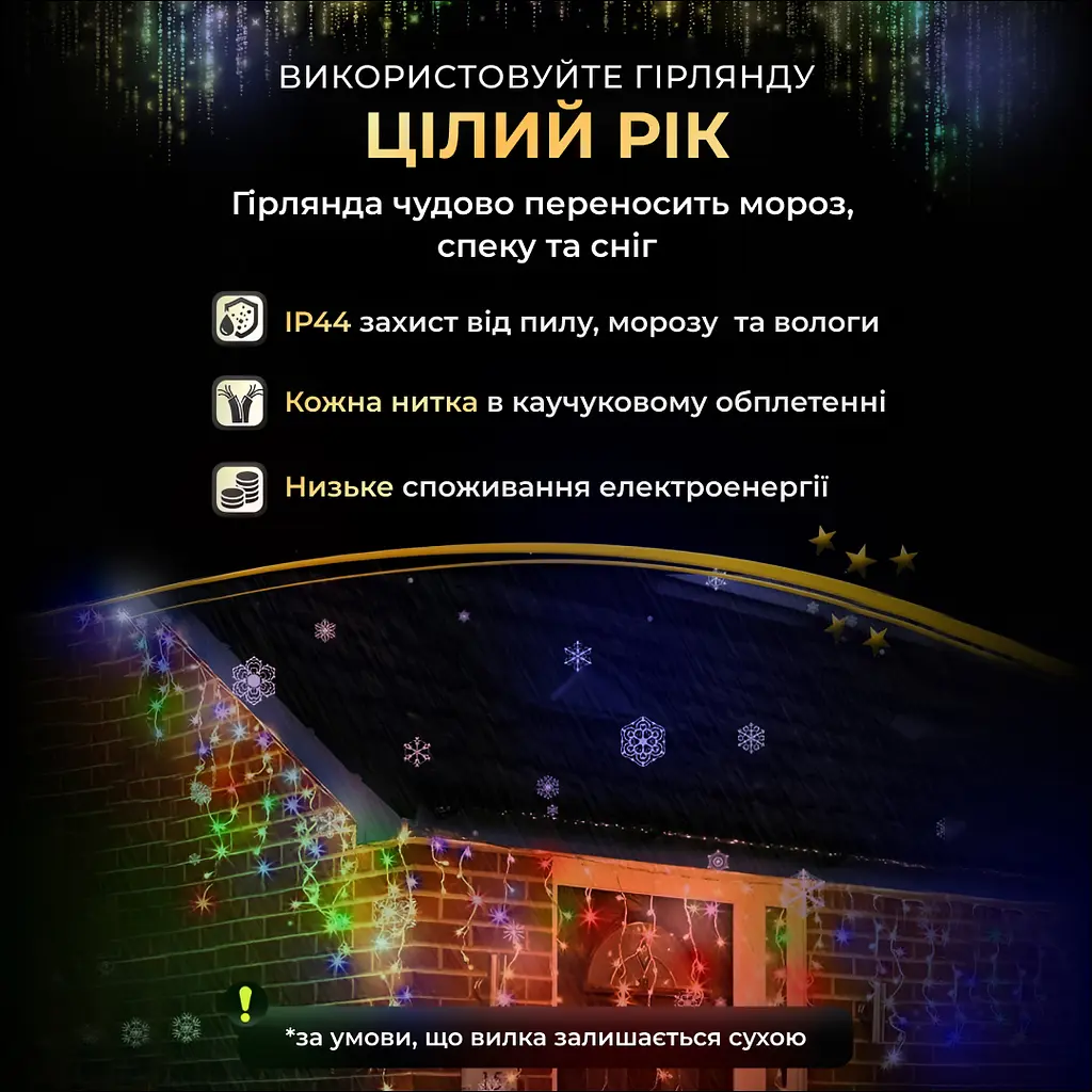 Гірлянда GarlandoPro Бахрома вулична 90 LED 3 м від мережі, мультиколор (3МWML) - фото 4