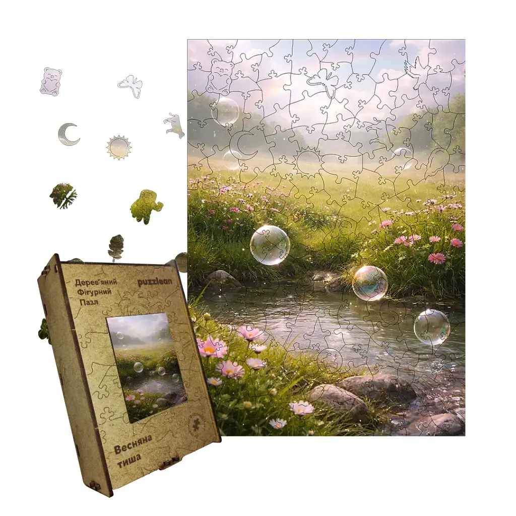 Дерев'яний фігурний пазл puzzlean Весняна тиша, А3, Дерев'яна коробка 200 елементів