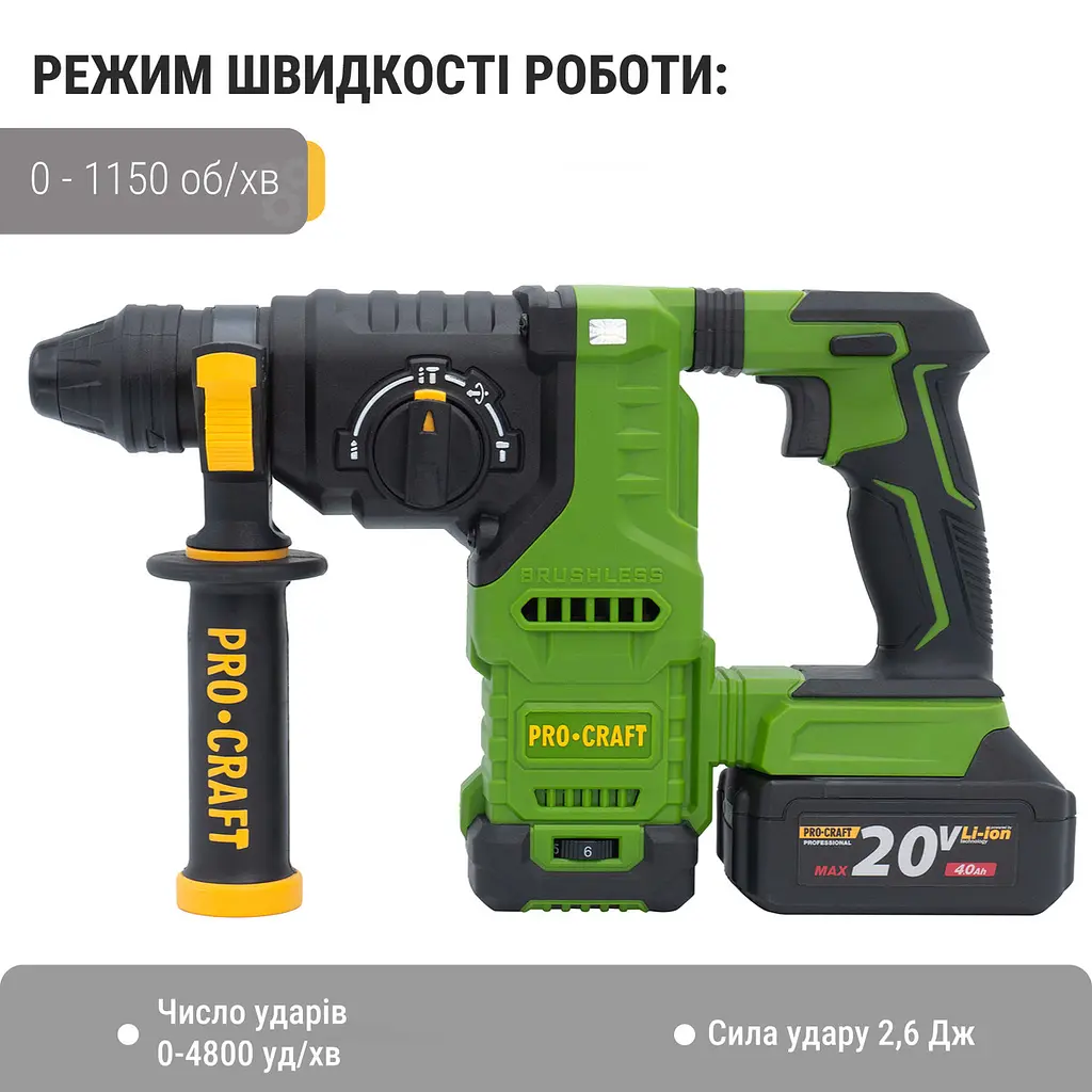 Акумуляторний перфоратор Procraft PHA30 Кейс (з 2 акб та ЗП) - фото 3