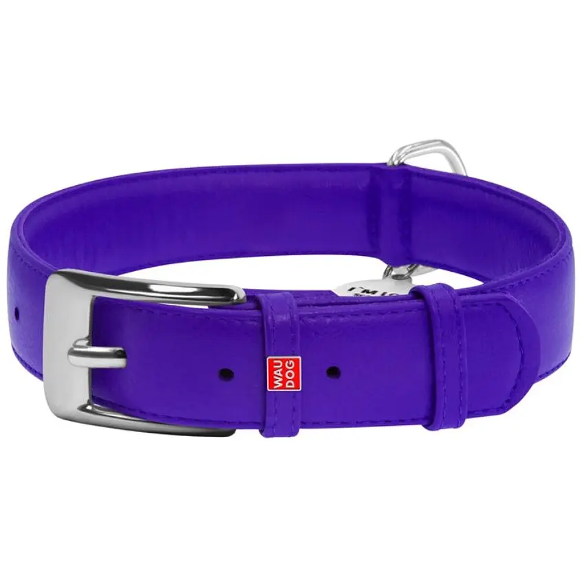 Ошейник для собак Waudog Glamour, кожаный, с QR паспортом, 46-60х3,5 см, фиолетовый - фото 1