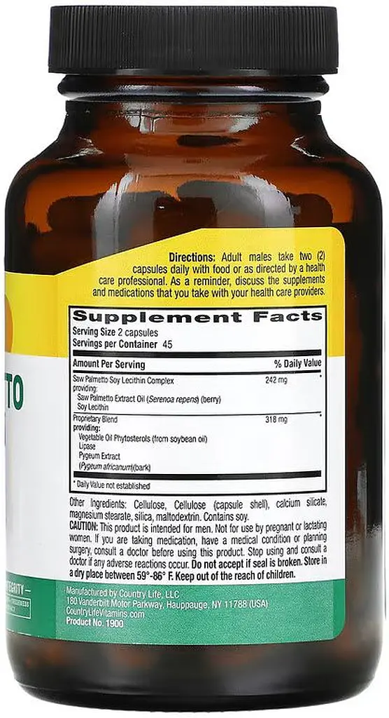Екстракт пальмето та пигеуму Country Life Saw Palmetto and Pygeum Extract, 90 вегакапсул для підтримки простати - фото 2