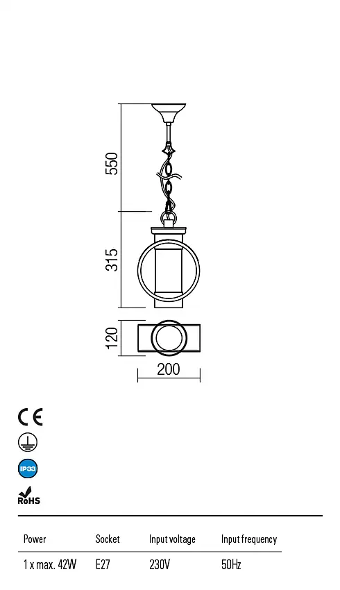 Подвесной уличный светильник COMPASS SU E27 42W IP23 CF (5.1.1) Redo 9572 - фото 3