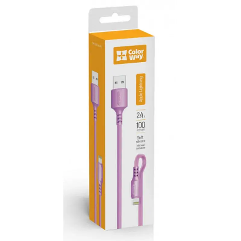 Дата кабель USB 2.0 AM to Lightning 1.0m soft silicone violet ColorWay (CW-CBUL044-PU) - фото 2