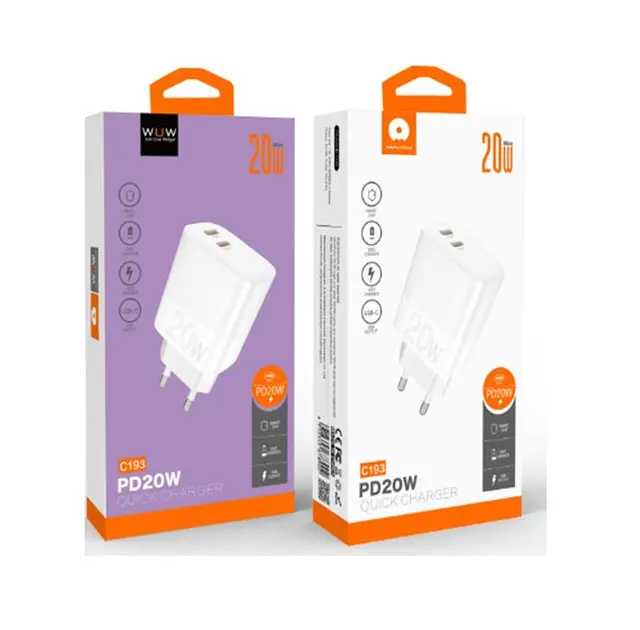 Зарядный адаптер блок на 2 выхода WUW-C193 PD20W+PD20W Charger USB C + USB C white - фото 2
