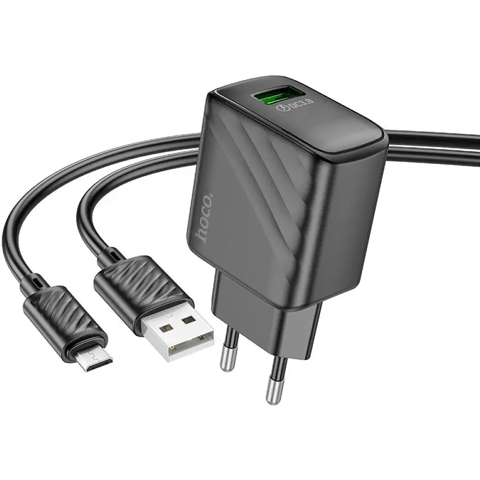 Комплект зарядного пристрою Hoco CS21A Single port 1USB 18W 5V/3A 9V/2A Quick Charge 3.0 USB/ Micro-USB 1м Black - фото 4
