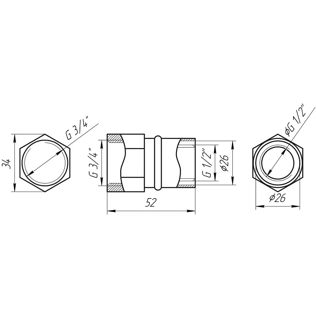 Муфта із внутрішньою різьбою прес APE AP 102 3/4″х26 000002184 - фото 4