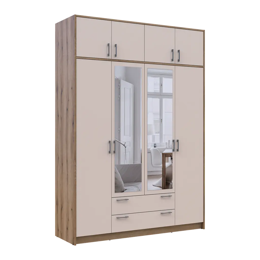 Шафа для одягу Doros Ронді з антресоллю і дзеркалом Дуб Артизан/Кашемір 4ДСП 160х52х236 (80737831) - фото 6