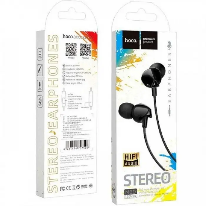 Проводные наушники вакуумные с микрофоном черные 3.5mm Hoco M60 Perfect Sound Universal 1.2m - фото 4