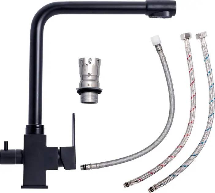 Змішувач Platinum KT 0067 з функцією фільтра поворотний двоважільний з нержавіючої сталі чорний (000036385) - фото 2