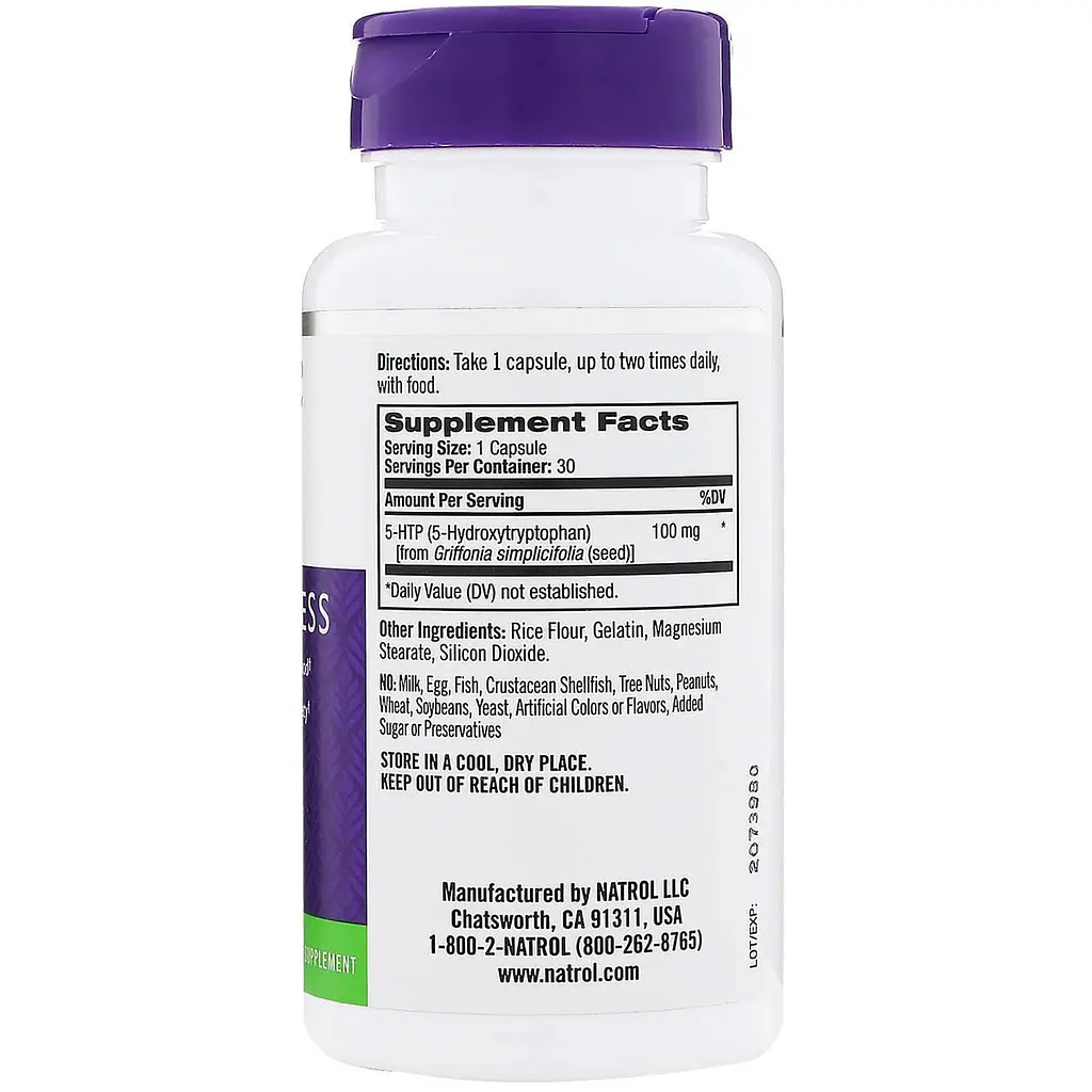 5-гідрокси L-триптофан Natrol 5-НТР 100 мг 30 капс - фото 2