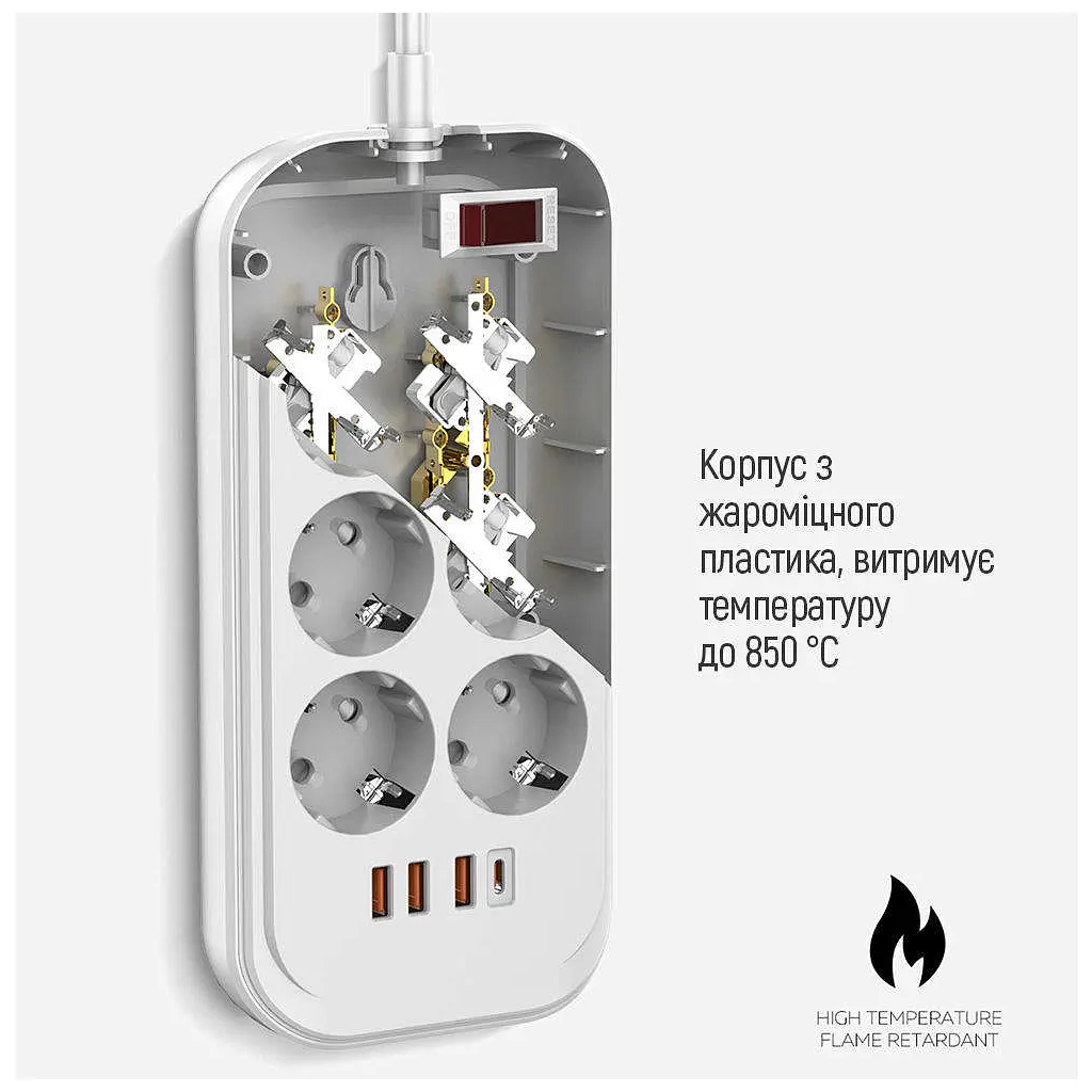 Мережевий фільтр живлення ColorWay CW-CHE64PDW, 6 розеток/4USB 2M (CW-CHE64PDW) - фото 10