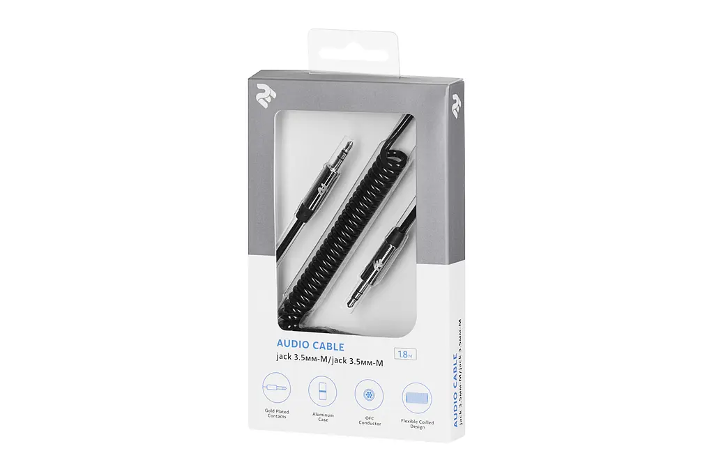 Аудіокабель AUX Mini-Jack 3,5 — Mini-Jack 3,5 2E Coiled MiniJack 1.8m Black - фото 3