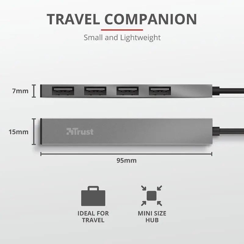USB-Хаб Trust USB-хаб Halyx Aluminium 4-Port Mini USB Hub (23786_TRUST) - фото 7