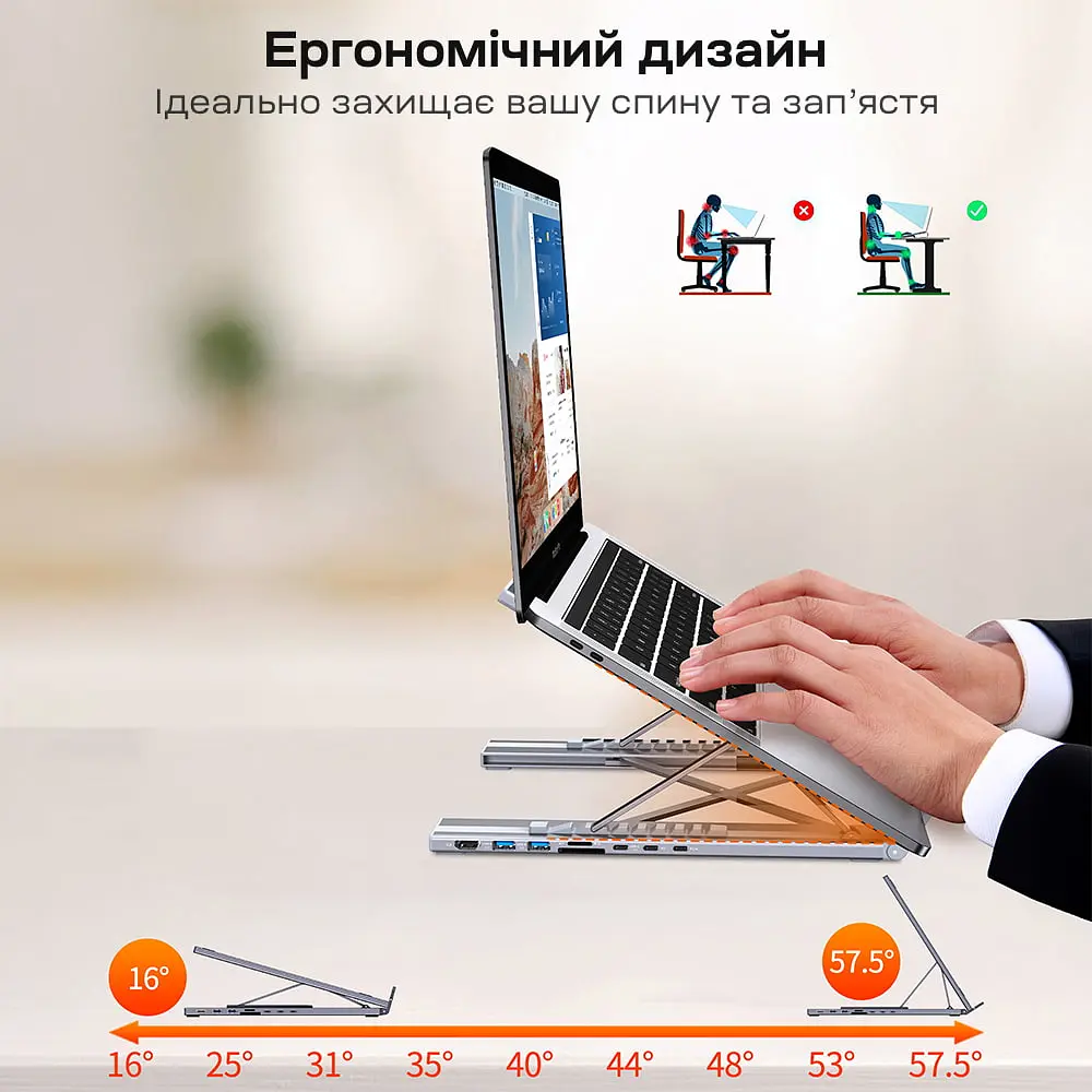 USB-C хаб-подставка 7-в-1 Choetech M57 HDMI 4K@30Hz, 2 USB 3.0, USB-C Data, USB-C PD 100W, SD-card, TF-card (43-00174) - фото 5