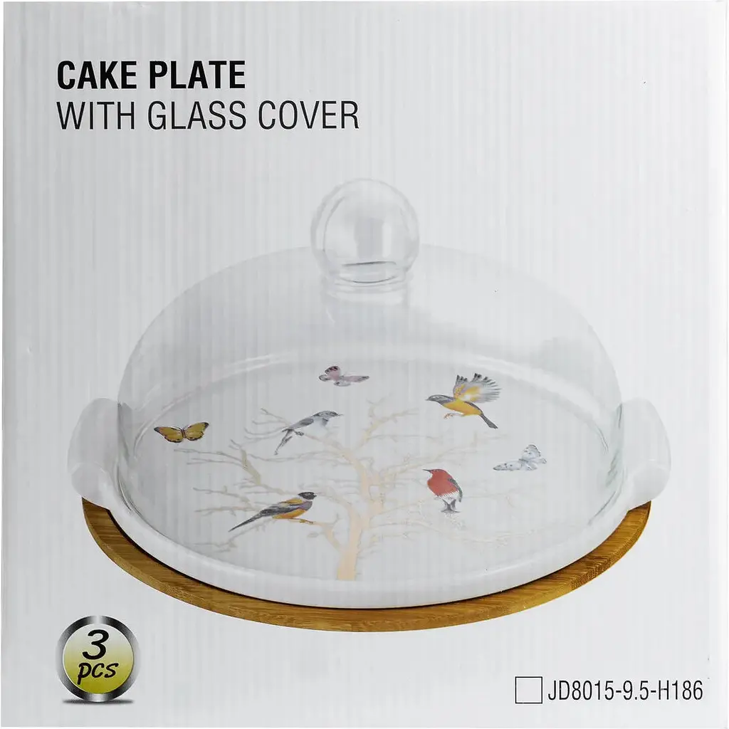 Тортовница Yiwu фарфоровая со стеклянной крышкой 25 см HP1203 - фото 7