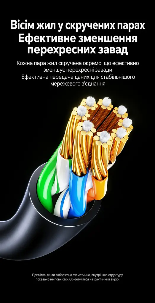 Мережевий кабель Ethernet UGREEN NW122 5 м патч-корд RJ45 штекер на RJ45 штекер Cat 6A до 10 Гбіт/с U/UTP діаметр кабелю 2,8 мм жили з чистої міді чорний (70654) - фото 5