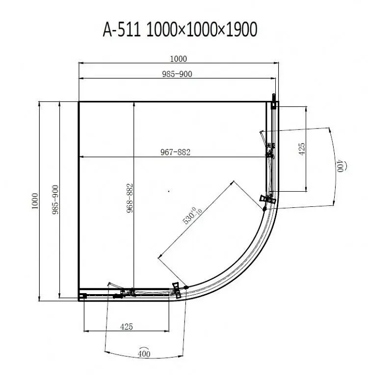 Душова кабіна Dusel A-511 100x100x190 прозоре, Хром, Універсальна, прозорий, хром, 100x100 - фото 2