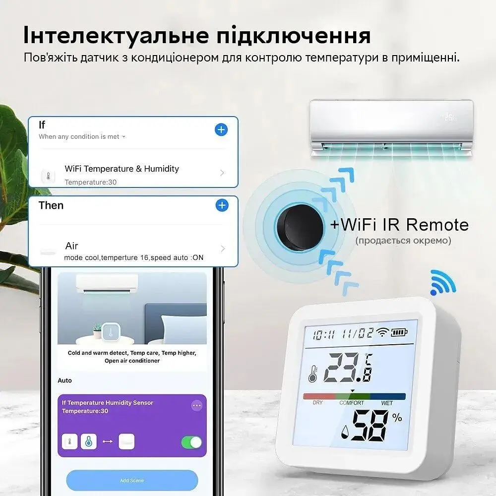 Розумний Wi-Fi датчик температури та вологості повітря Tuya SmartLife з підсвічуванням wifi термометр гігрометр White - фото 10