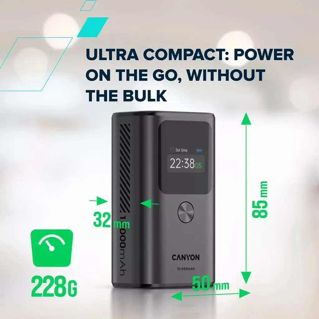 Батарея універсальна Canyon 10000mAh OnPower 130 TFT PD/30W Dark Grey (CNS-CPB130DG) - фото 8