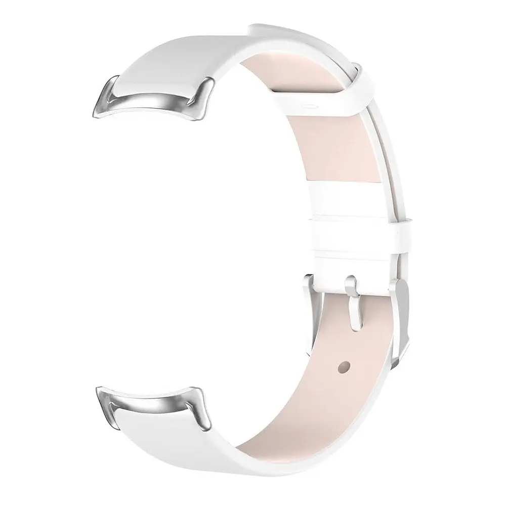 Шкіряний ремінець MiJobs для фітнес-браслета Xiaomi Mi Band 8 і 9 Type B білий, тримач - сріблястий - фото 4