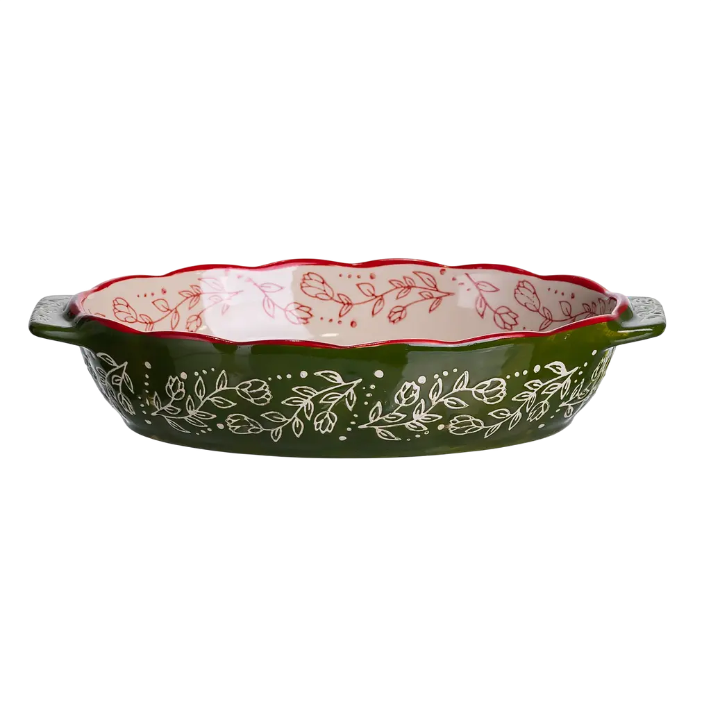 Форма для запекания Vintage фарфоровая овальная 700 мл с ручками для духовки выпекание запеканок блюд мяса овощей 21х15х5 см Зеленый - фото 3