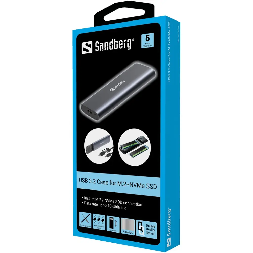 Зовнішня кишеня для SSD M.2, (NVMe) M-Key USB Type-C 3.2 сіра Sandberg - фото 4
