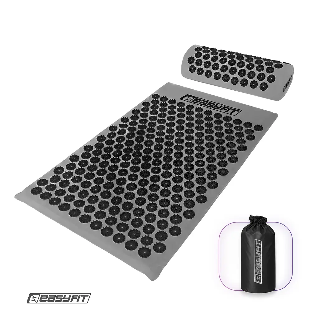 Масажний килимок EasyFit з подушкою (аплікатор Кузнєцова) + чохол Сірий з чорним (EF-2709-GB)