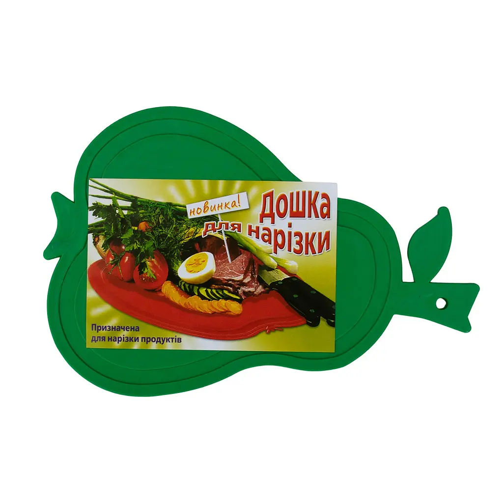 Дошка обробна пластикова для нарізки м'яса, риби, овочів та фруктів у формі груші (280х190 мм), Kitchette Зелений 83891 - фото 3