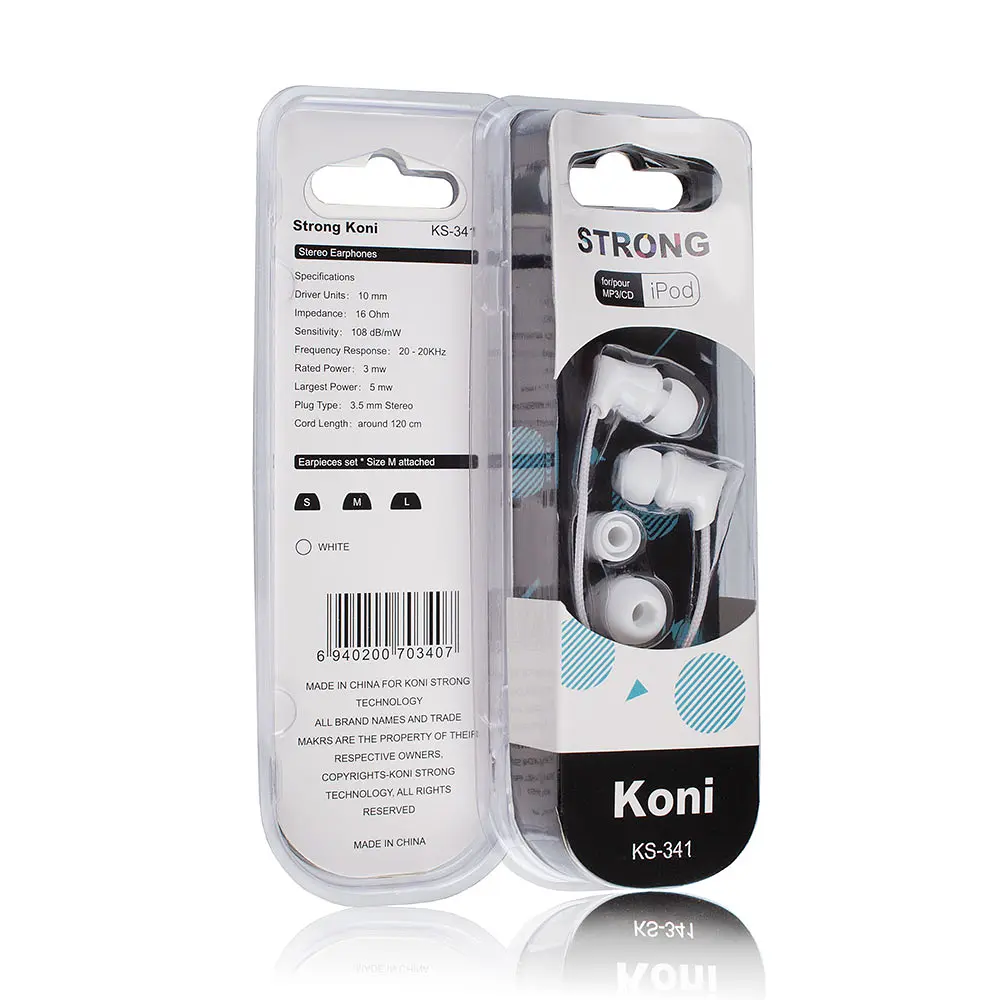 Проводные наушники Koni strong with mic KS-341, 3.5mm, 1.2m, white - фото 2