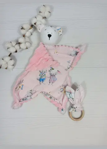 Іграшка-комфортер і еко-гризунок a.l.babybox Зайчик з мамою Рожевий