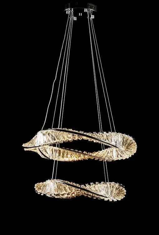 Двоярусна хромована світлодіодна люстра Splendid Ray LD8955/600+450/2B LED (CH) з фігурними кришталевими контурами 60/45 см - фото 3