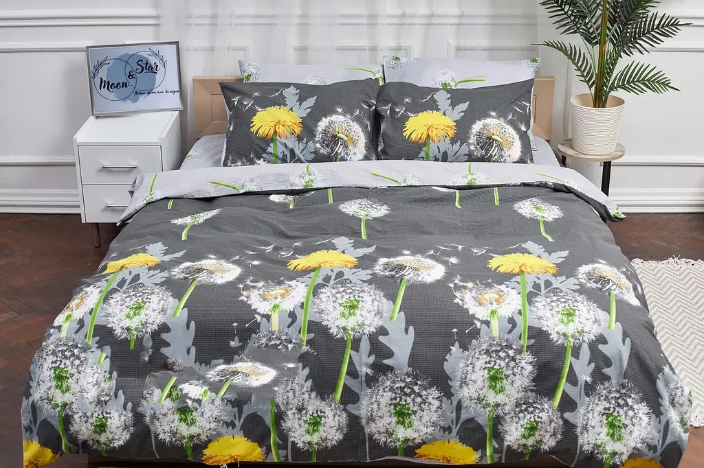 Комплект постільної білизни Moon&Star King Size 220x240 наволочки 2х50х70 Dandelion Бязь Gold Люкс - фото 1