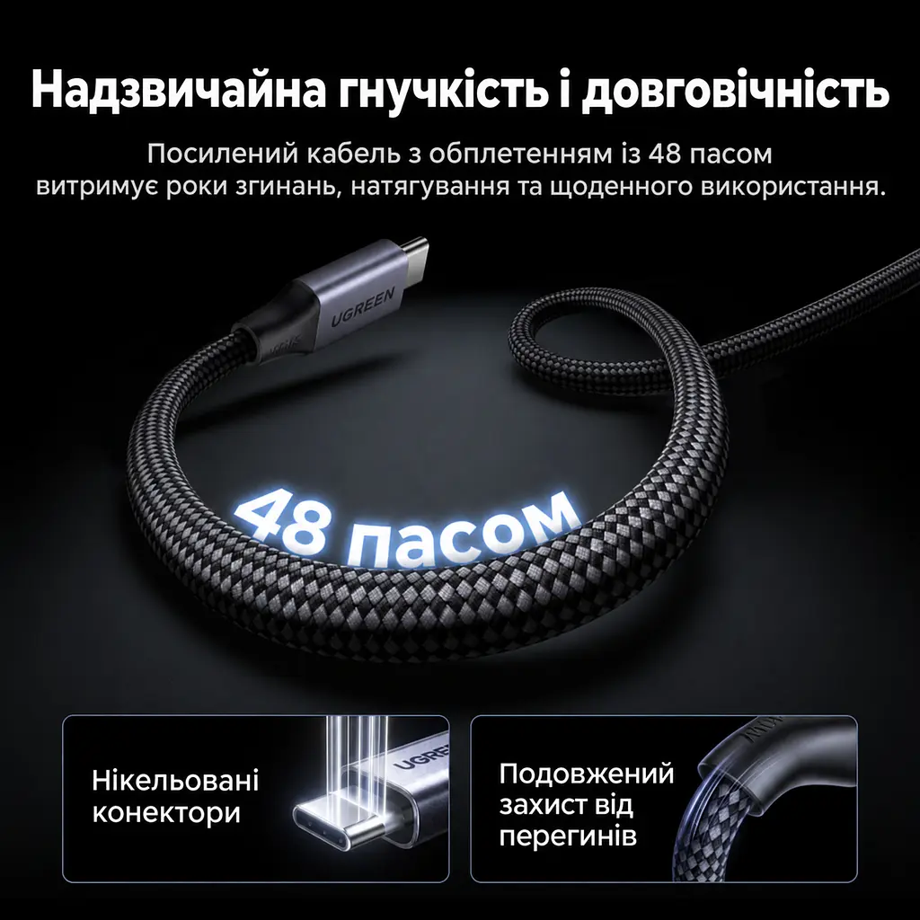 Кабель UGREEN L537 USB-C - USB-C PD 240 Вт 1 м сірий (85973) - фото 6