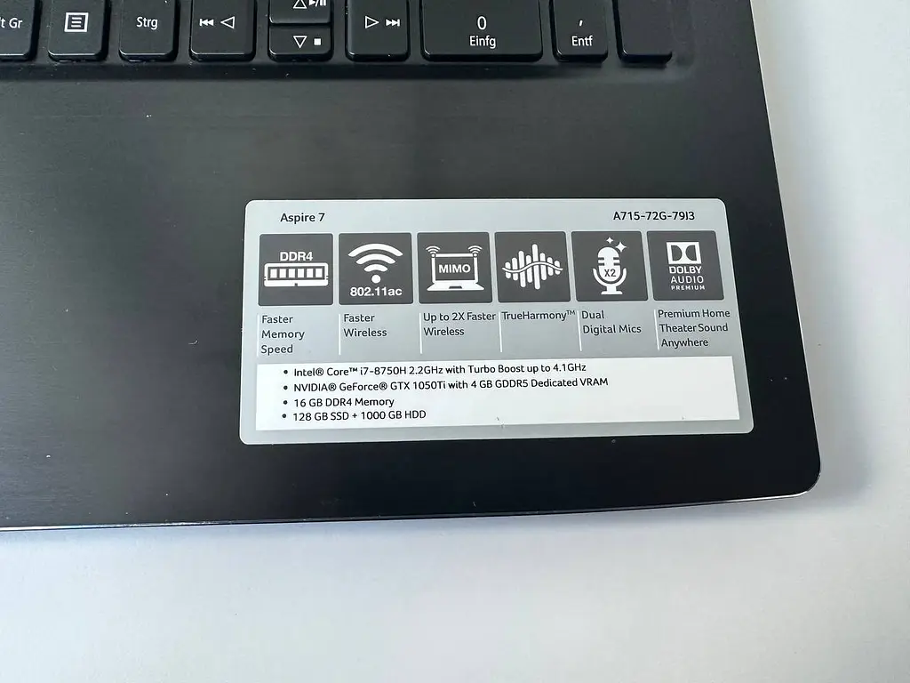 Ігровий ноутбук Acer Aspire 7 A715-72G 15.6" (i7-8750H / 16GB / SSD+HDD / GTX 1050 Ti 4GB) б/в - фото 7
