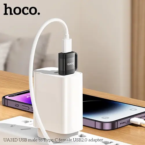 Переходник Hoco UA31D USB male to Type-C female USB 2.0 adapter черный - фото 2
