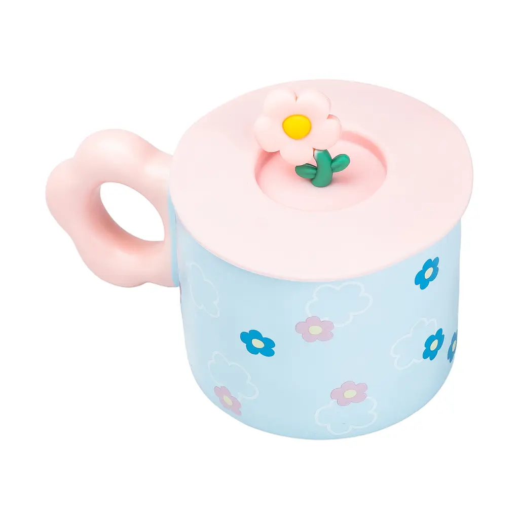 Чашка керамічна Happy Life Flowers з кришкою блакитна 300 мл HP7196BL - фото 3