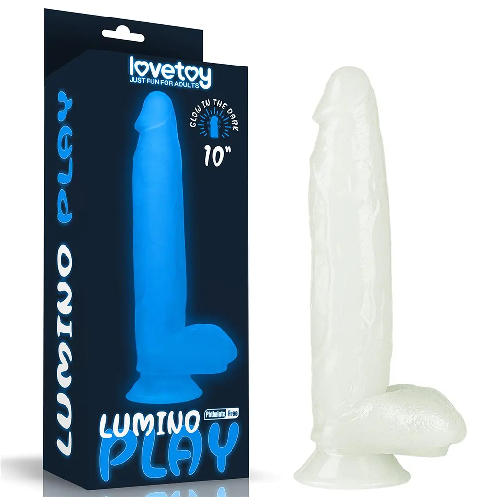 Неоновый фаллоимитатор LoveToy Lumino Play 26 см голубой - фото 2