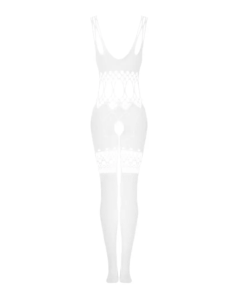 Сітчастий бодістокінг з імітацією топа та шортів Obsessive Bodystocking G330 S/M/L, white, з доступо - фото 6