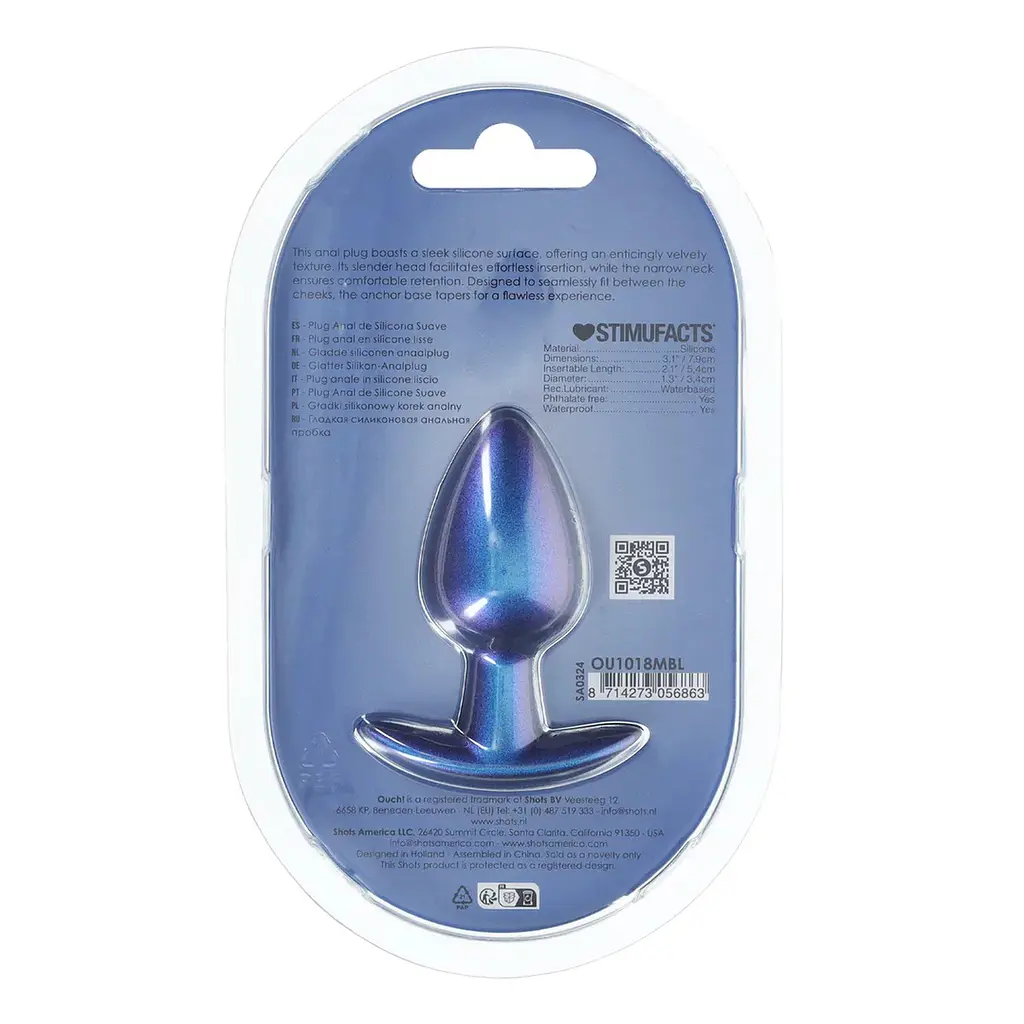 Анальная пробка Ouch! Smooth Anal Plug Metallic M 7.9 см (синий) - фото 7