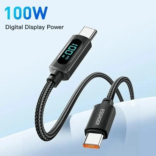 Кабель Essager Enjoy LED Digital Display USB Charging Cable Type C to Type C 100W 2 м Black (EXCTT1-XYA01-P) - фото 4