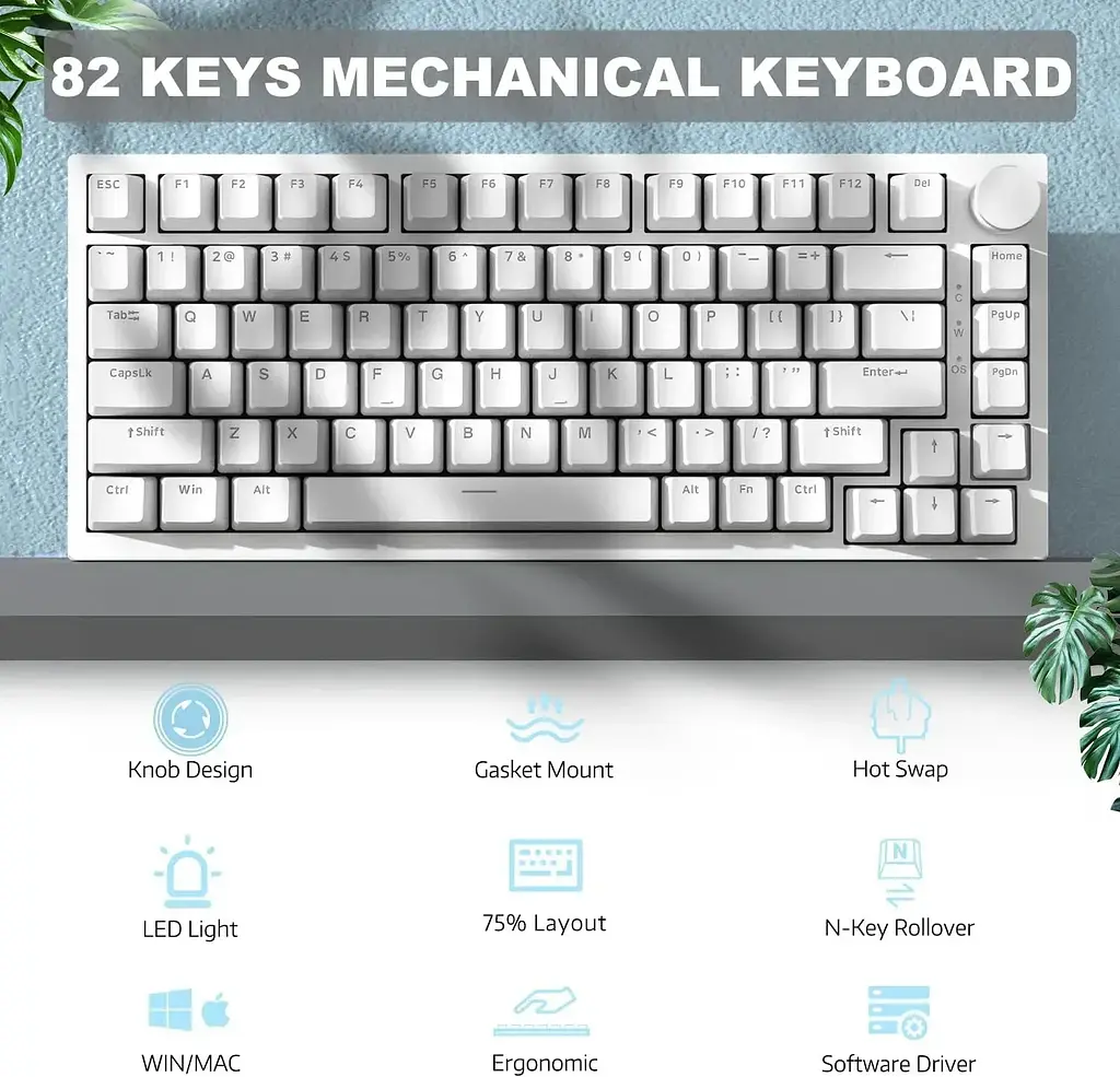Игровая механическая клавиатура Ajazz Ak820 / Проводное подключение / Blue Switch / White - фото 3