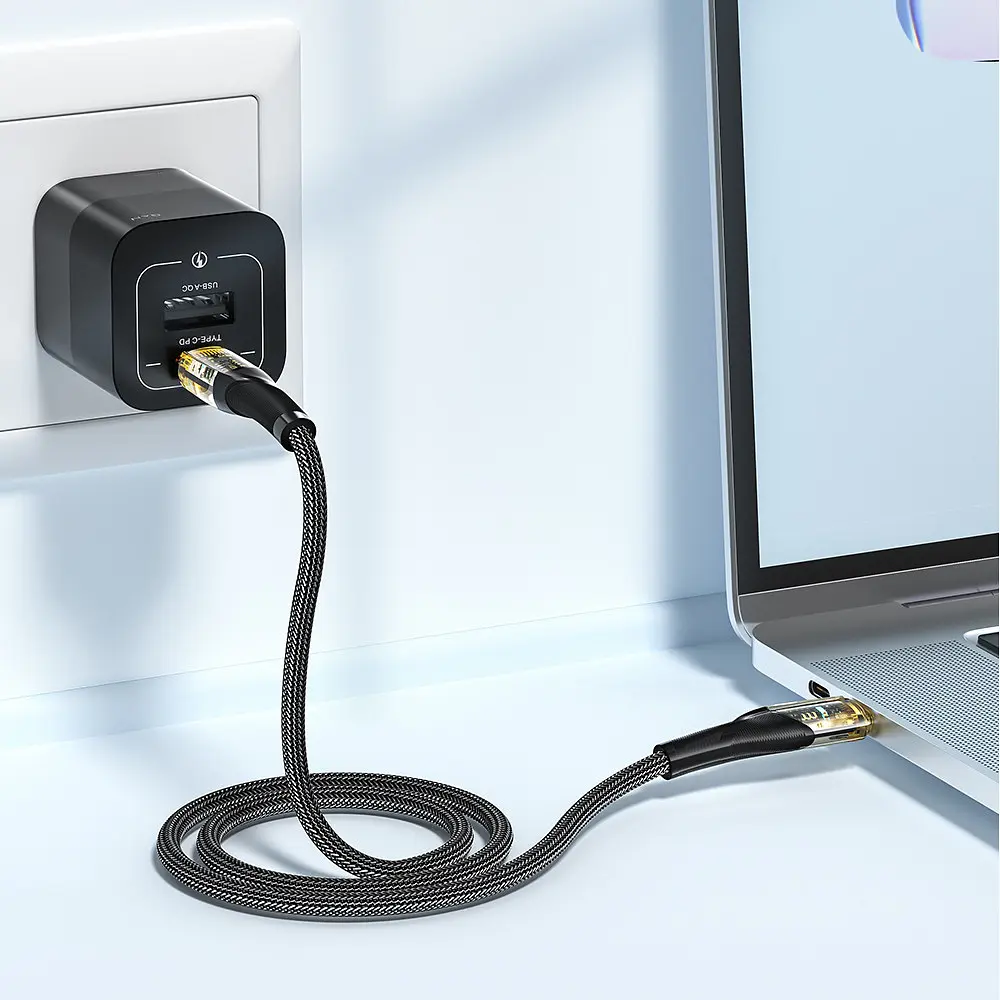 Кабель Essager Interstellar Transparent Design USB Charging Cable Type C to Type C 100W 2 м чорний (EXCTT1-XJA01-P) - фото 3