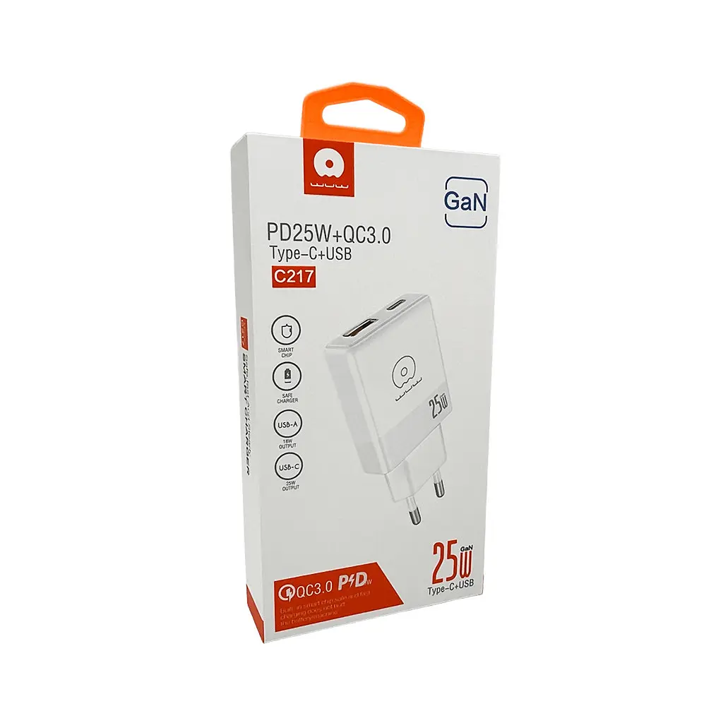 Сітчасте зарядне пристрій WUW-C217 PD 25W USB A + Type-C білий - фото 2