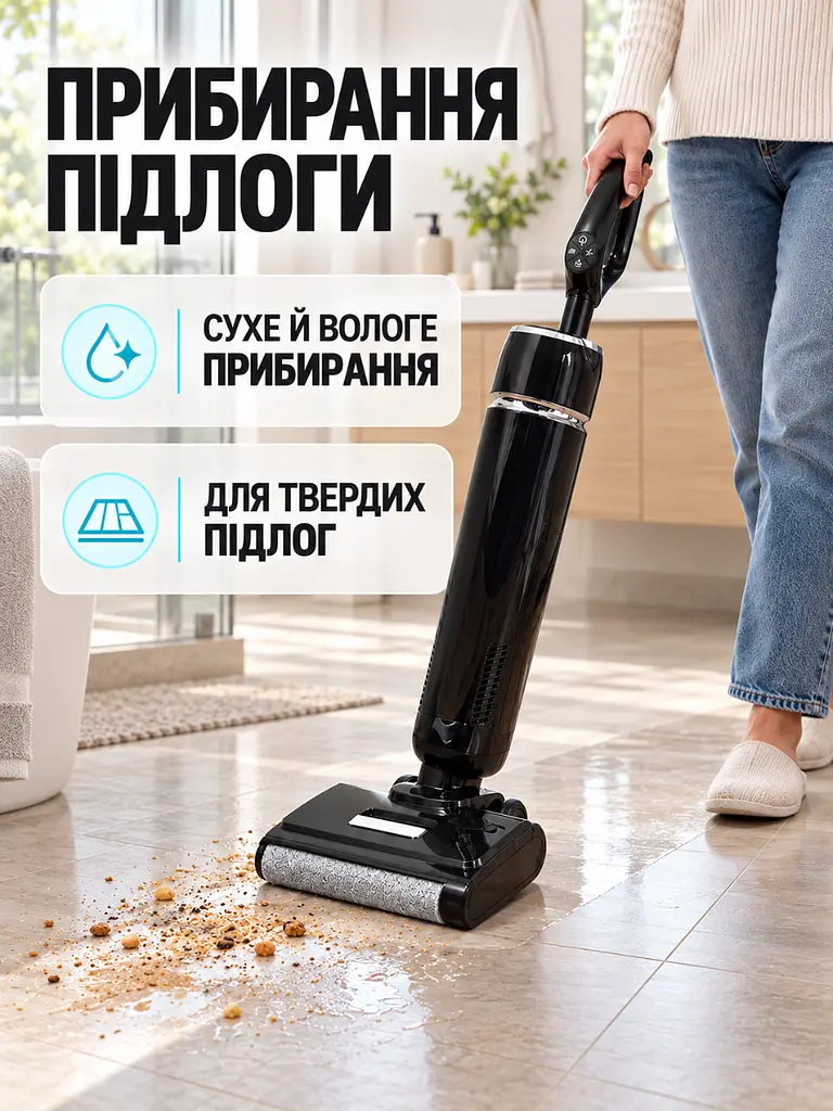 Вертикальний акумуляторний пилосос 170 Вт для сухого та вологого прибирання підлоги чорний (37261167) - фото 9