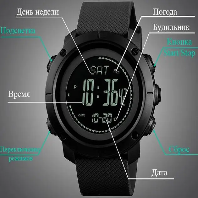 Наручний годинник чоловічий Skmei 1427 Black ABS (12376) - фото 6