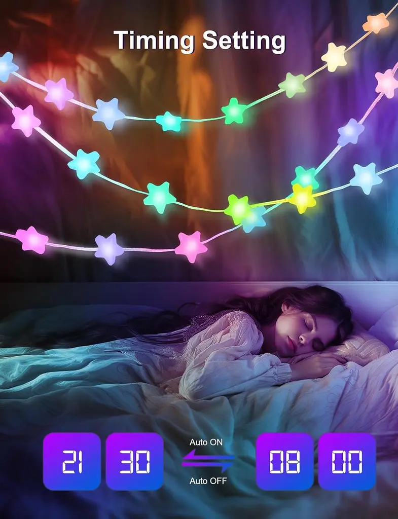 Розумна зіркова Гірлянда, 10 м RGB Інтегрований Чип 66 Світлодіодних Гірлянд для приміщень із застосунком і пультом - фото 3